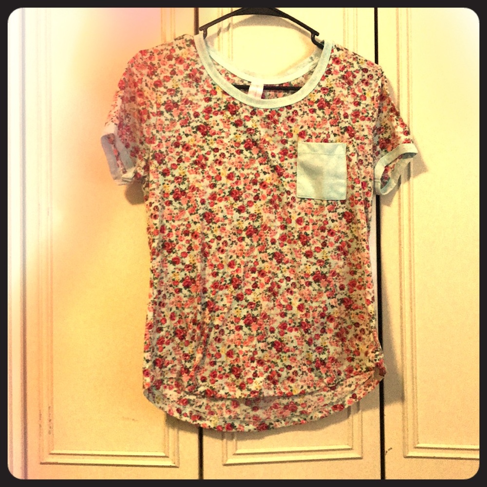 no boundaries teal and roses ringer tee